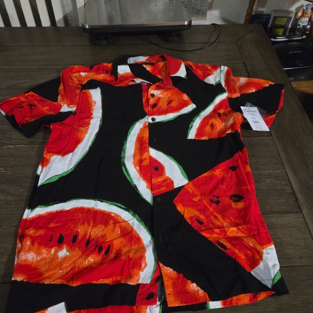 New Botton Up Shirt Men's Rayon Watermelon Print Size (38-40) Multi-color NOBO